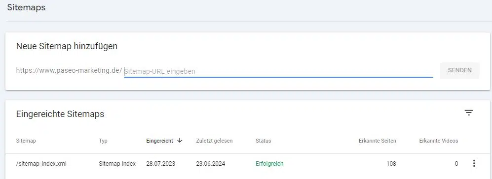 Sitemap einreichen in Google Search Console