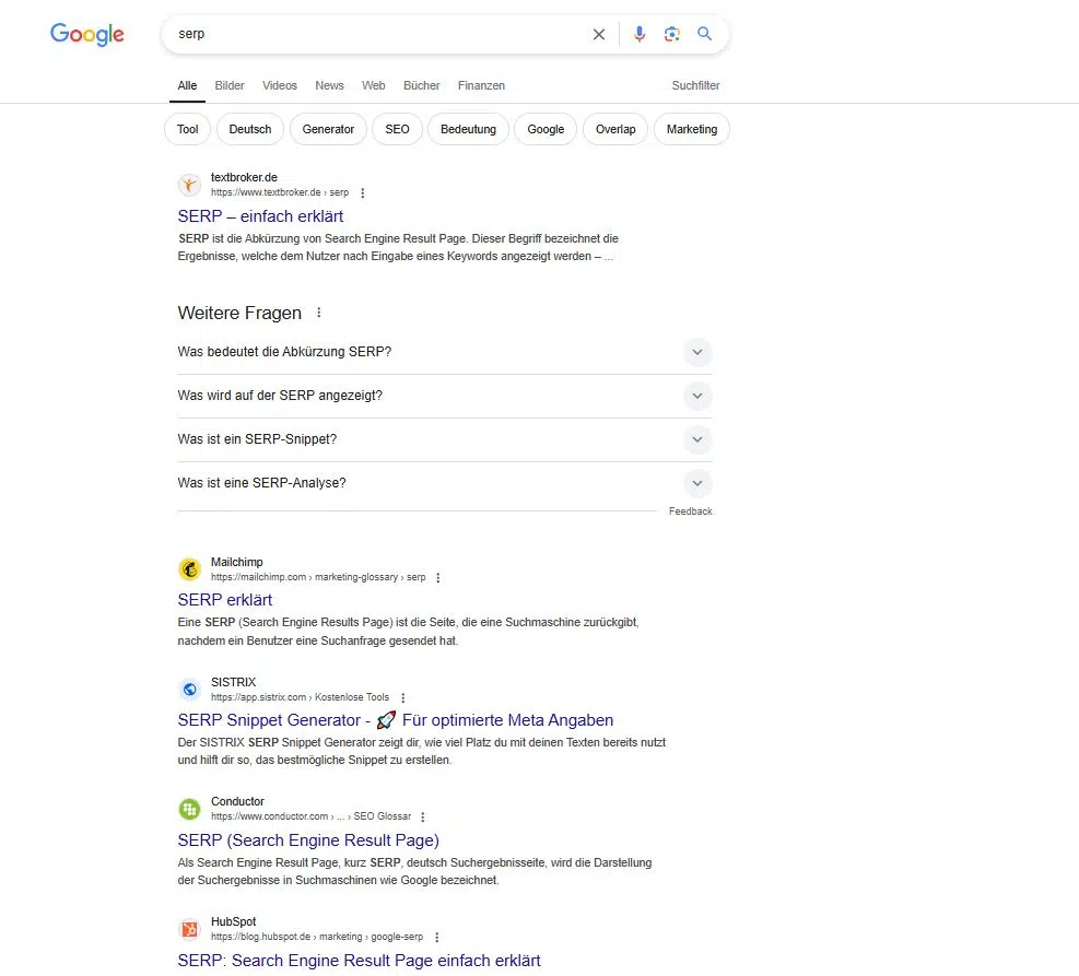 Suchergebnisseite für den Suchbegriff "SERP"